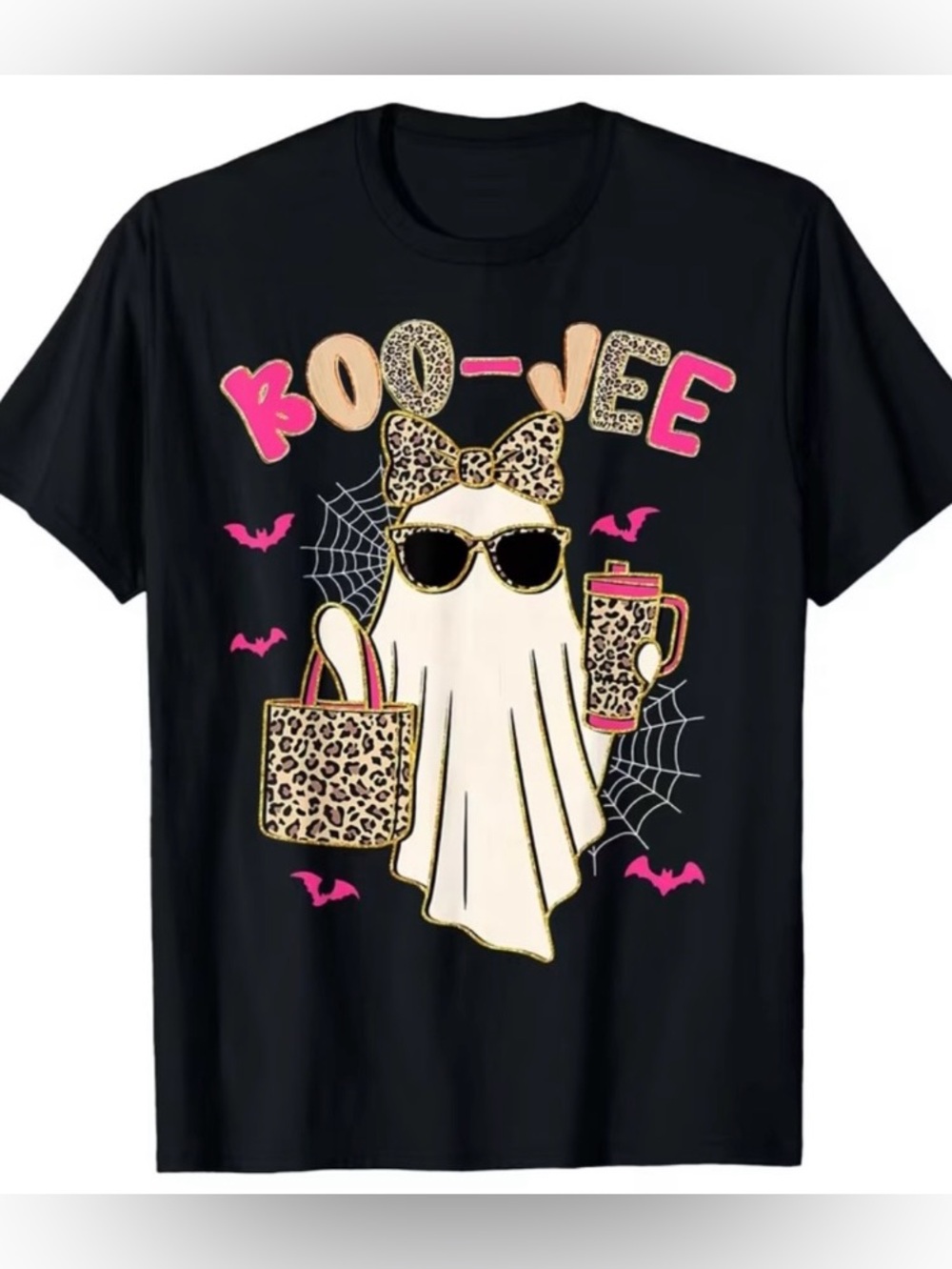 Gildan Black Tee with Cream Ghost Go Shopping